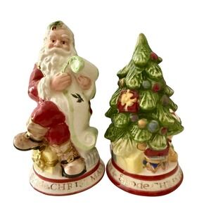 Spode Salt & Pepper Shakers Multicolor NEW 75th Anniversary Santa Tree Year 2008